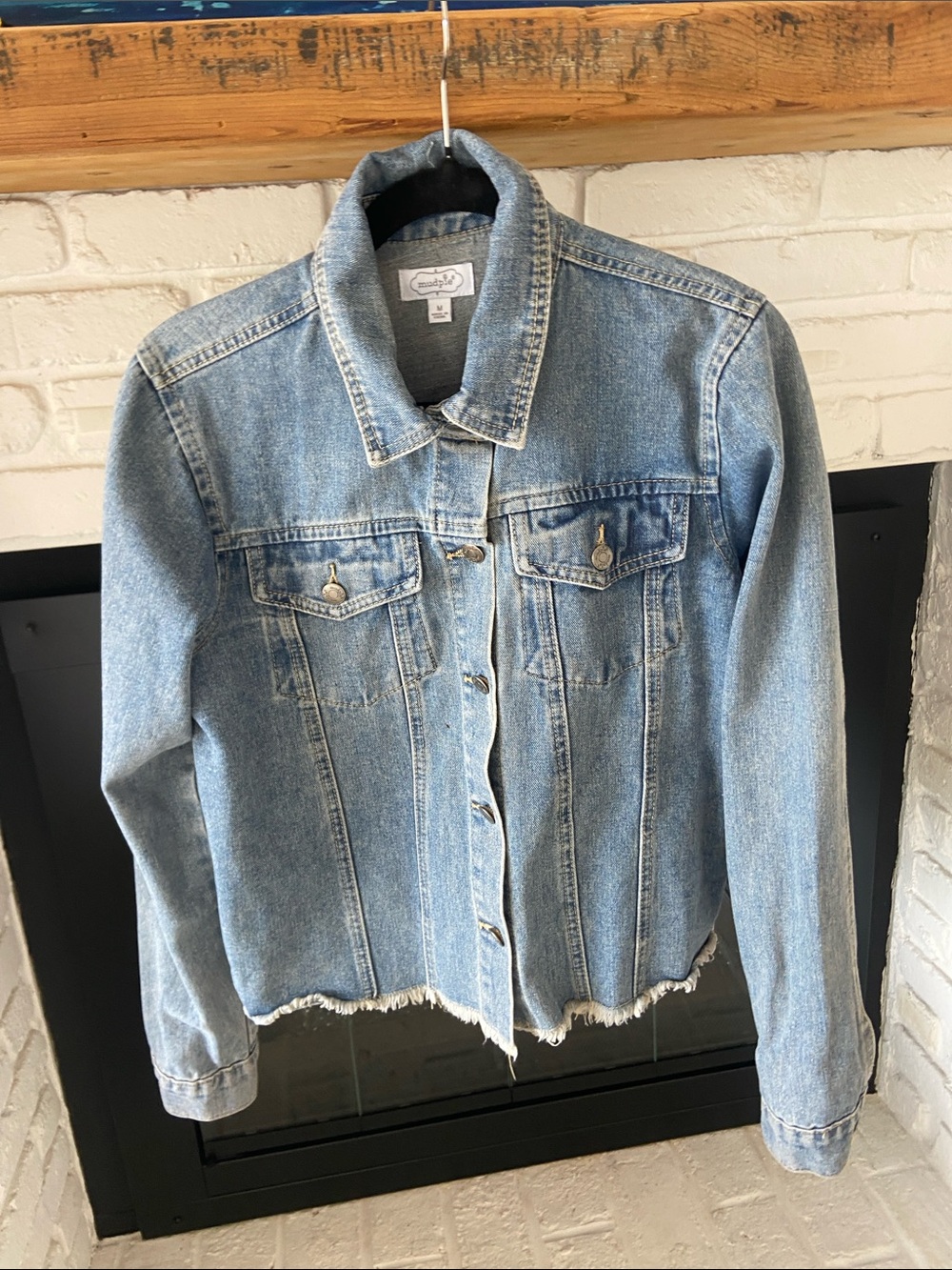 Mud Pie Light Blue Denim Jean Jacket with Frayed Hem